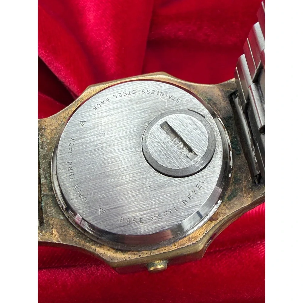 Vintage Benrus? Red LED Digital Watch Gold Tone Integrated Bracelet Untested